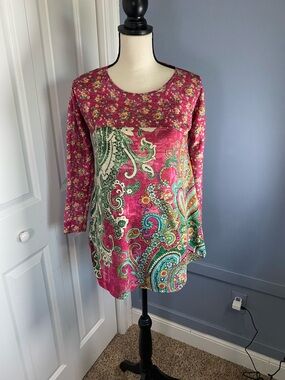 Amma Pink Paisley Floral Long-Sleeve Tunic Top